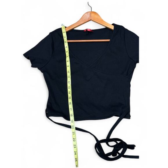 Guess Black cropped short sleeve shirt Wrap Tee ribbed Women’s XL stretch - Picture 5 of 7